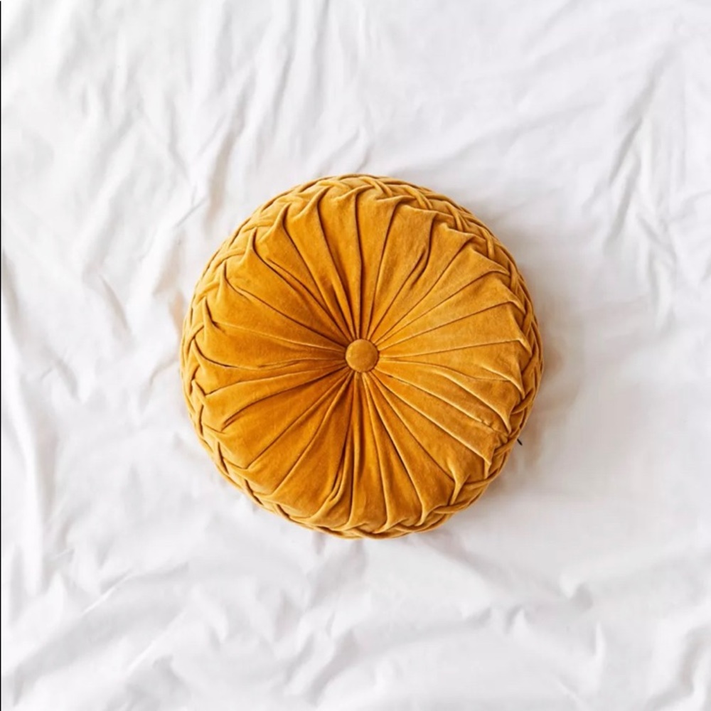 Round Pintuck Pillow urban outfitters mustard